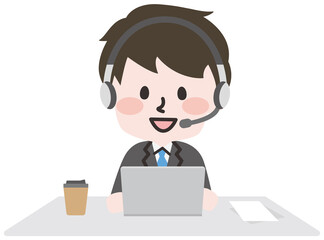 二頭身_通話をするスーツの男性