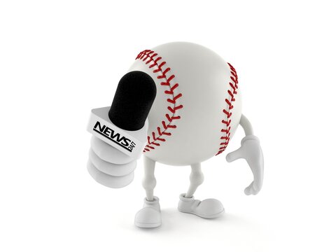Baseball character holding interview microphone