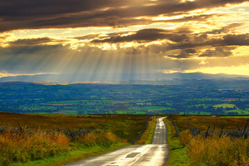 Crepuscular Rays over the Eden Valley. Yorkshire Dales National Park, England, UK.