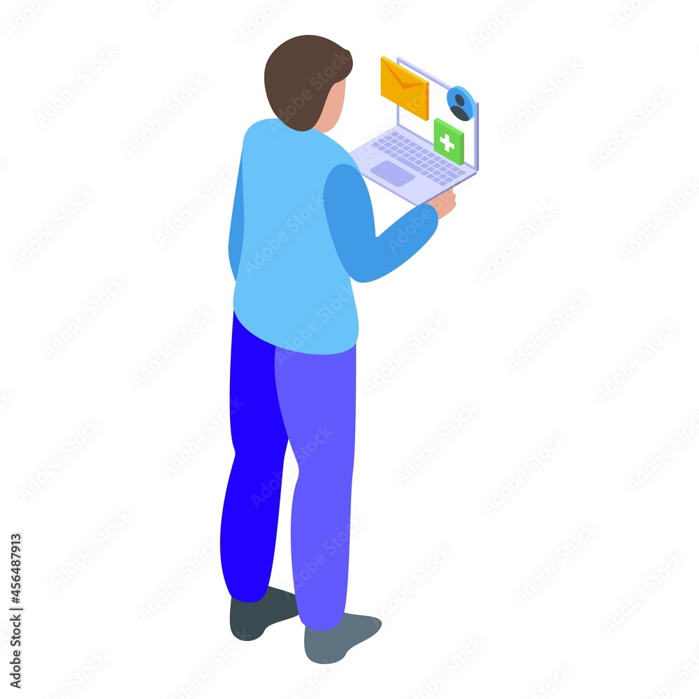 Poster api man icon isometric vector. web code. development technology