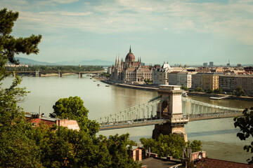 View of Chain Bridge, Hungarian Parliament and Danube River form Buda Castle