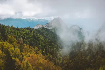 Herbstsaison Luftbild Wald und Berge Nebellandschaft Kaukasus Natur in Russland reisen schöne Ziele © EVERST