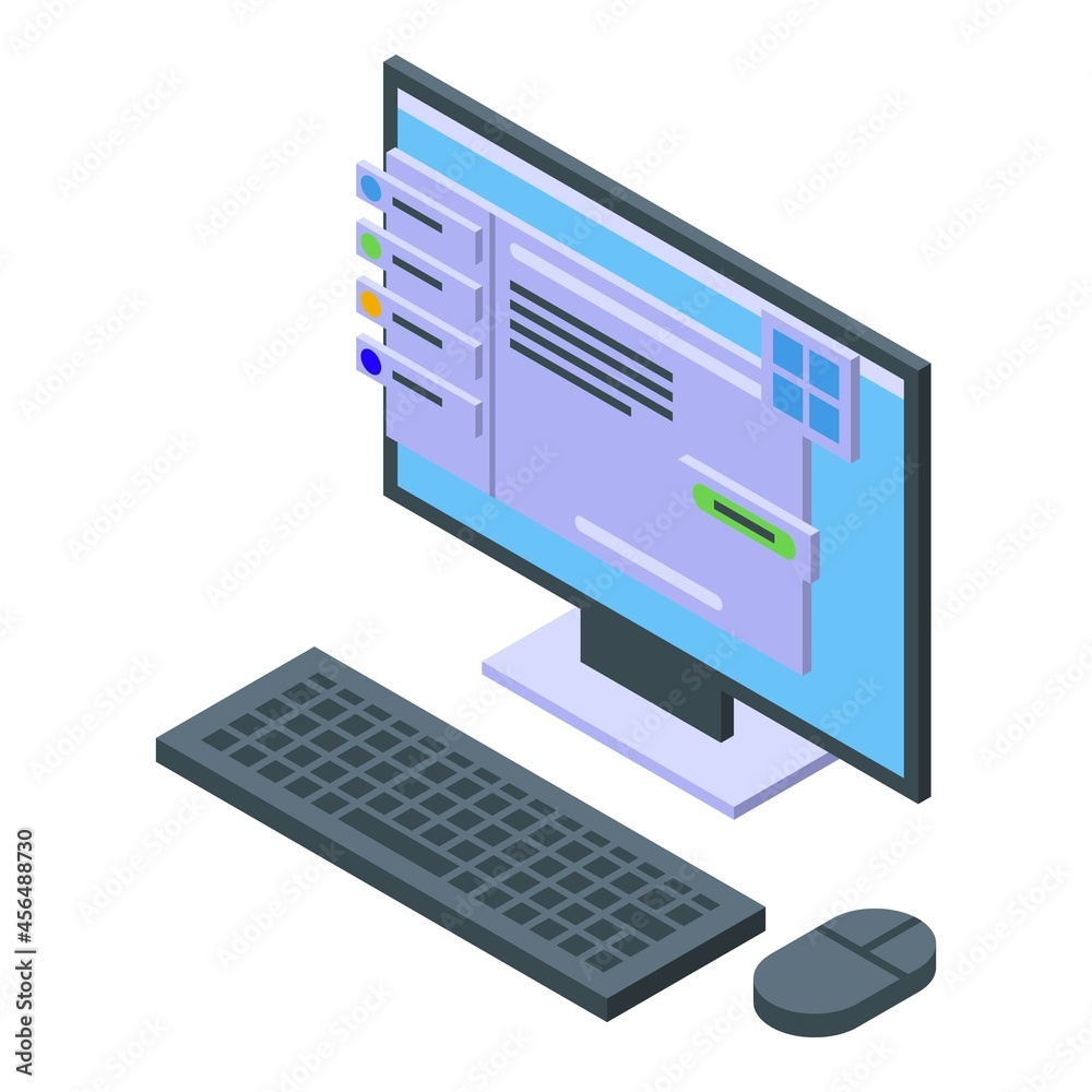 Poster pc code development icon isometric vector. web api. software cloud