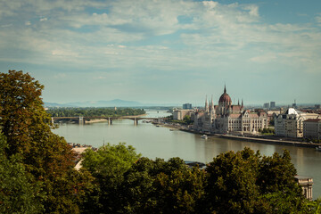 Fototapeta premium View of the Hungarian Parliament and Danube River form Buda Castle