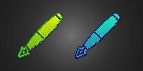 Green and blue Fountain pen nib icon isolated on black background. Pen tool sign. Vector
