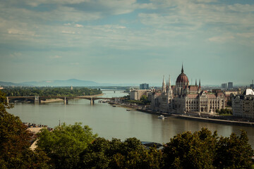 Fototapeta na wymiar View of the Hungarian Parliament and Danube River form Buda Castle
