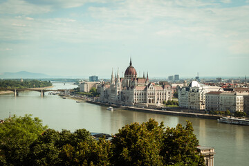 Fototapeta premium View of the Hungarian Parliament and Danube River form Buda Castle