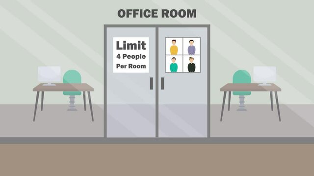 Door With Sign Of Maximum 4 People In Office Room