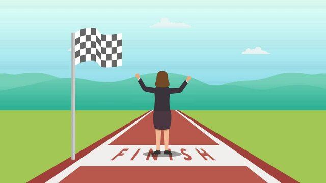 Female manager crossing the finish line