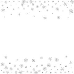 Grey Snow Background White Vector. Snowflake Crystal Card. Silver Confetti Macro. Luminous Winter Texture.
