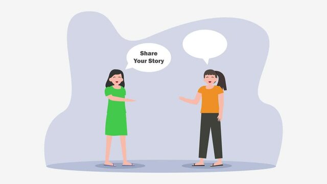 Two teenager girls sharing their story each other