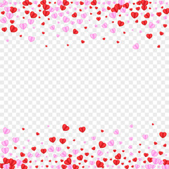 Pink Confetti Background Transparent Vector. Blank Pattern Heart. Tender Day Backdrop. Violet Heart Folded Texture. Red Color Illustration.