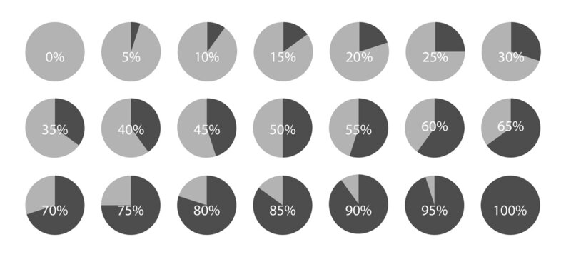Circle percent diagram collection. Set of infographic percentage pie charts. Segment of circle icons. Business info graphic design. Vector illustration