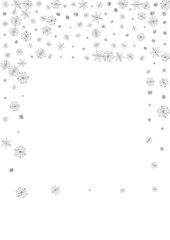 Silver Confetti Background White Vector. Snowflake Macro Illustration. Metal Flake Fall. Grey Flake Card.