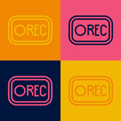 Pop art line Record button icon isolated on color background. Rec button. Vector