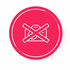 White line Prohibition sign no video recording icon isolated on white background. Red circle button. Vector