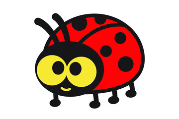 Ladybug or ladybird vector graphic illustration, isolated. Cute simple flat design of black and red lady beetle.