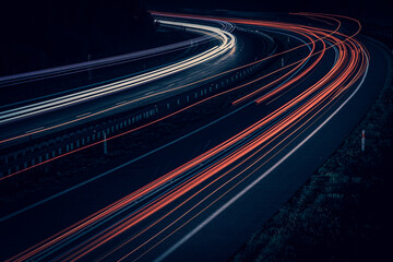 lights of moving cars at night. long exposure