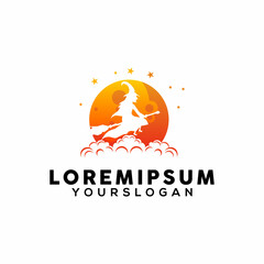 witch crossing the moon gradient style illustration