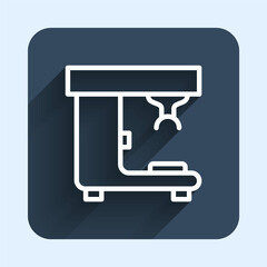 White line Coffee machine icon isolated with long shadow background. Blue square button. Vector