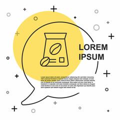 Black line Bag of coffee beans icon isolated on white background. Random dynamic shapes. Vector