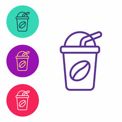 Set line Iced coffee icon isolated on white background. Set icons colorful. Vector