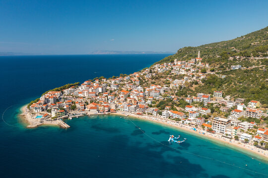 Aerial view of Igrane town, the Adriatic Sea, Croatia