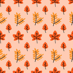 Vector autumn pattern with hand drawn autumn leaves