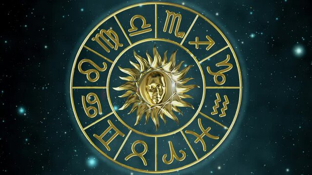 Horoscope wheel. Zodiacal circle on the background of space with stars.