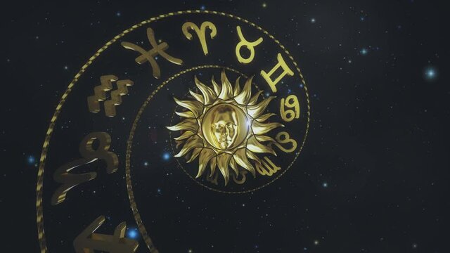 Horoscope Spiral Zodiac signs on the space background with stars