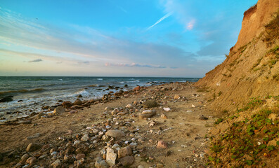 Photo sea, day landscape, dunes, cape. Day photography, warm summer day, dunes, grass by the sea, cape.