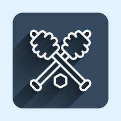White line Honey dipper stick icon isolated with long shadow background. Honey ladle. Blue square button. Vector
