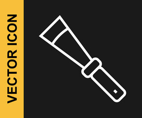 White line Beekeeping uncapping knife icon isolated on black background. Tool of the beekeeper. Vector