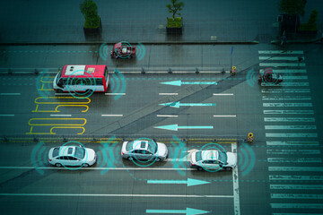 Ai tracking traffic vehicle car recognizing sensor preventing collision, speed limit information...
