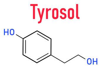 Tyrosol molecule skeletal formula. Antioxidant found in olive oil. 