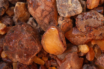 A close-up of rough and unpolished amber