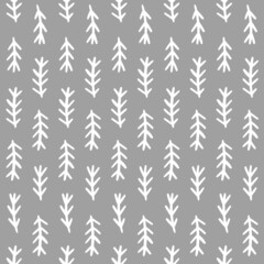 Seamless pattern with fir branches. Abstract grey vector background with botanical graphic elements