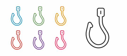 Set line Fishing hook icon isolated on white background. Fishing tackle. Set icons colorful. Vector