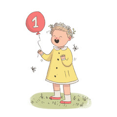 The child is one year old. The child is happy and happy with his birthday.