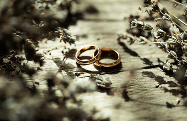 Obraz na płótnie Canvas Wedding day. Love concept. Rings. Ring. Photo. Sensual. Table. Happy day. Gift. 