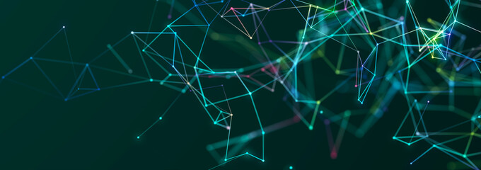 Abstract digital connection dots. Technology background. Network connection structure. 3d rendering. widescreen
