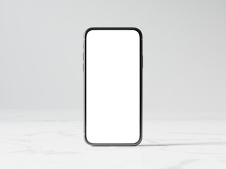 Vertically oriented blank smartphone display isolated on white background. Empty screen for adding your content. 3D illustration.
