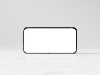 Horizontally oriented blank smartphone display isolated on white background. Template prepared for your text. 3D illustration.