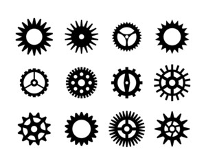 Black gear icon set. Cogwheel vector collection. Machine gears symbol