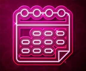 Glowing neon line School timetable icon isolated on red background. Vector