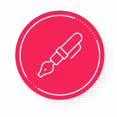 White line Fountain pen nib icon isolated on white background. Pen tool sign. Red circle button. Vector