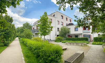 Residential area in the city, modern apartment buildings - 456500123