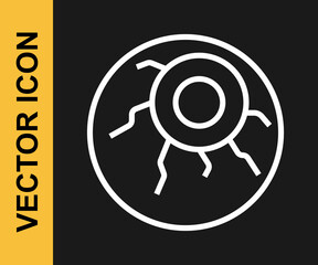 White line Eye icon isolated on black background. Happy Halloween party. Vector