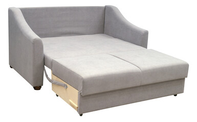 Corner sofa isolated on white background. Including clipping path. The sofa is laid out for sleep