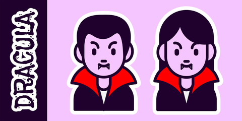 Cute Dracula Sticker Set - Amazing male and female figure vector icon of a dracula vampire suitable for website, apps, icon, sign, sticker set, halloween, children book, and illustration in general